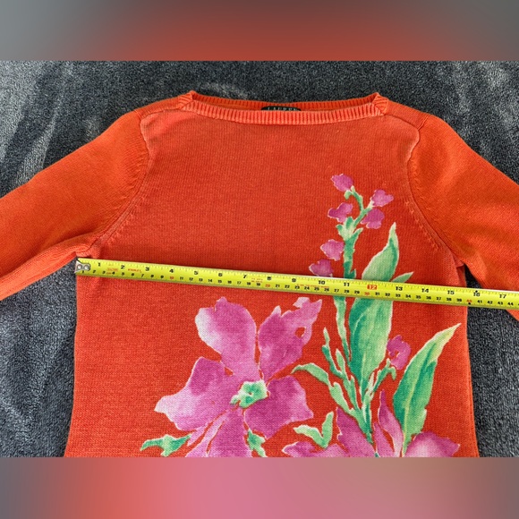 Lauren Ralph Lauren Women's Long Sleeve Orange Floral Knit Sweater, Size Medium - Picture 9 of 9